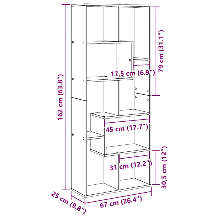 Bogskab 8 niveauer 67 x 25 x 162 cm Konstrueret træ Sort eg