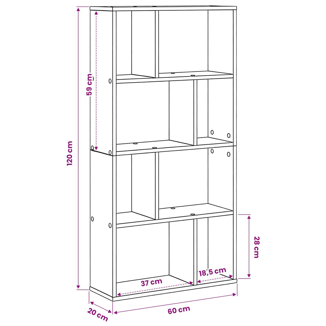 Bogskab 8 niveauer 60 x 20 x 120,5 cm Konstrueret træ Sort eg