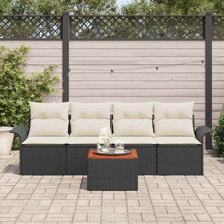 Havesofa Sæt med pude 5 pcs Sort polyrattan