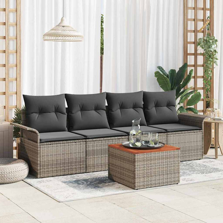Havesofa Sæt med pude 5 pcs Grå polyrattan
