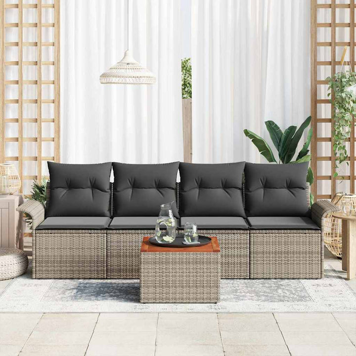 Havesofa Sæt med pude 5 pcs Grå polyrattan