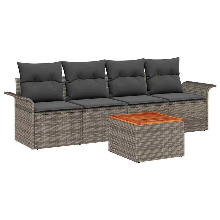 Havesofa Sæt med pude 5 pcs Grå polyrattan