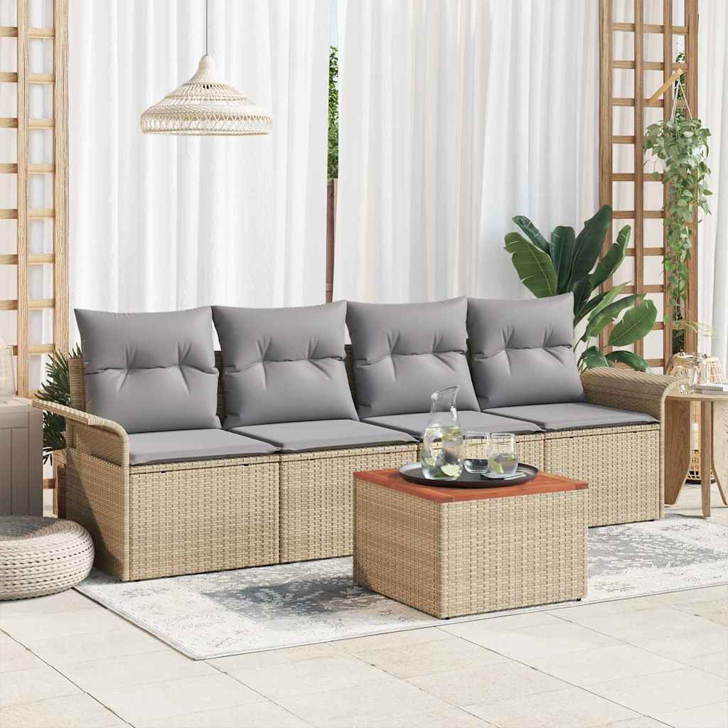 Havesofa Sæt med pude 5 pcs Beige polyrattan