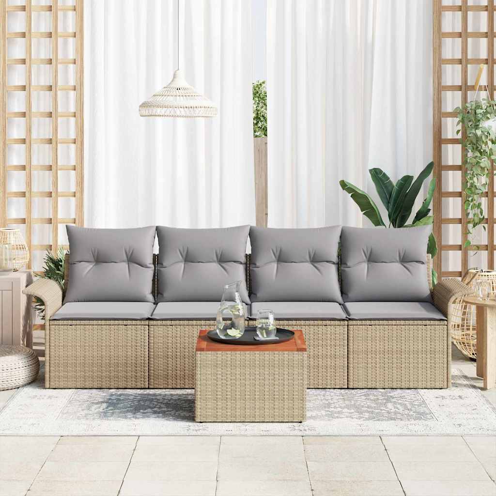 Havesofa Sæt med pude 5 pcs Beige polyrattan