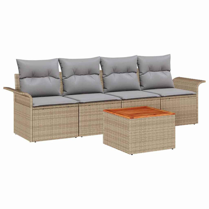 Havesofa Sæt med pude 5 pcs Beige polyrattan