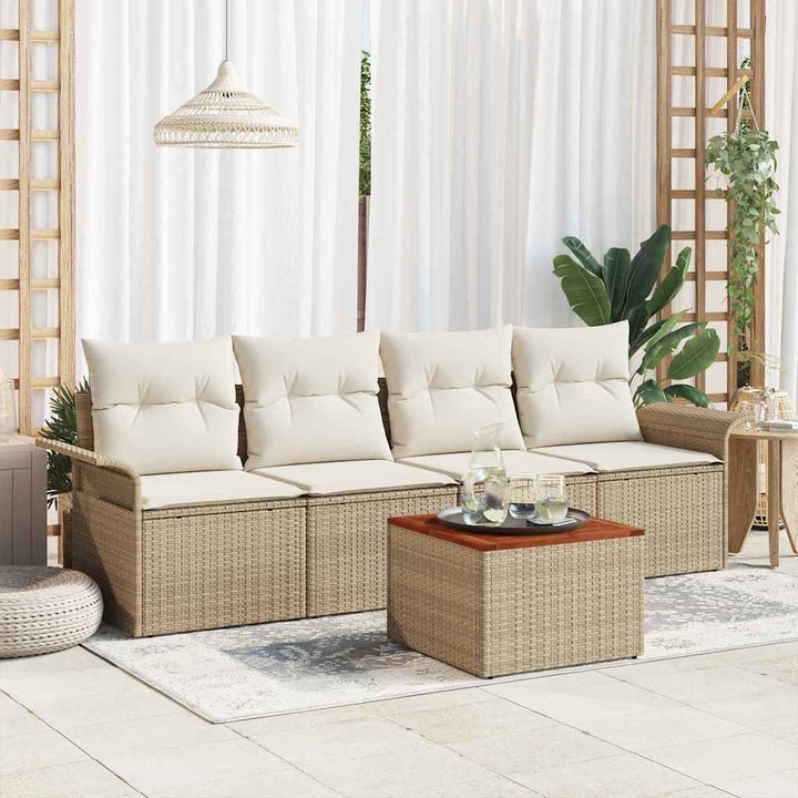 Havesofa Sæt med pude 5 pcs Beige polyrattan