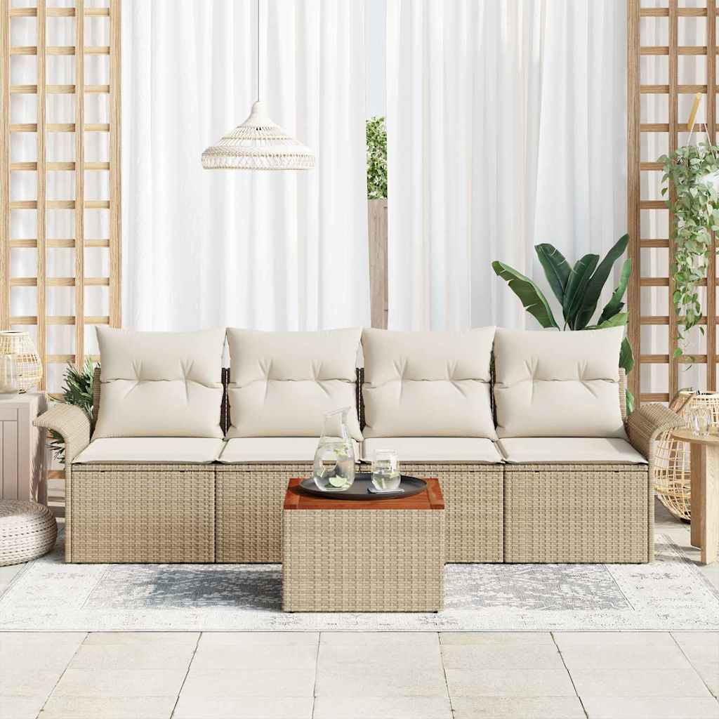 Havesofa Sæt med pude 5 pcs Beige polyrattan