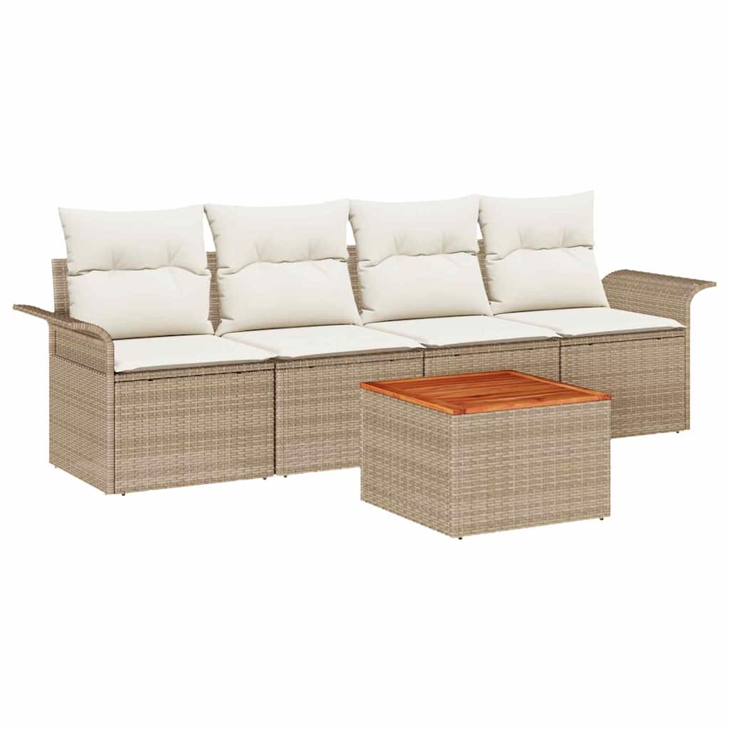 Havesofa Sæt med pude 5 pcs Beige polyrattan