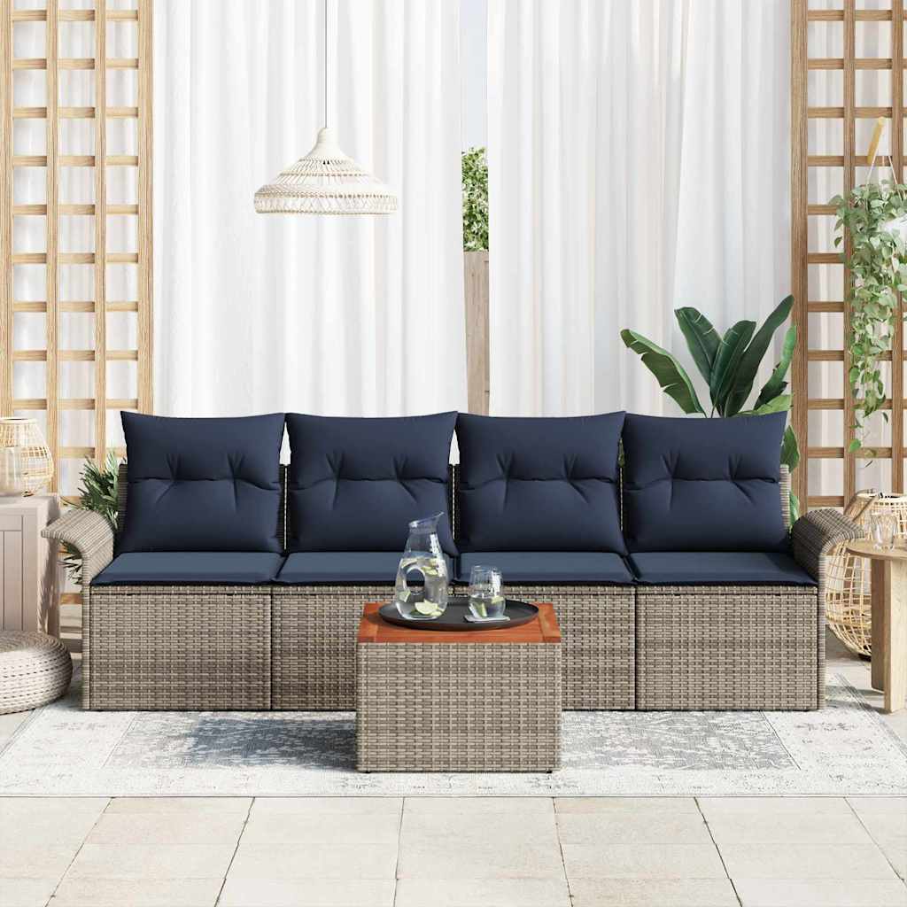 Havesofa Sæt 5 stk. Grå polyrattan
