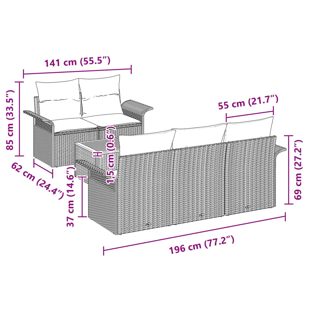 Havesofa Sæt 6 stk. Grå polyrattan