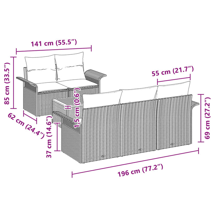 Havesofa Sæt 6 stk. Grå polyrattan