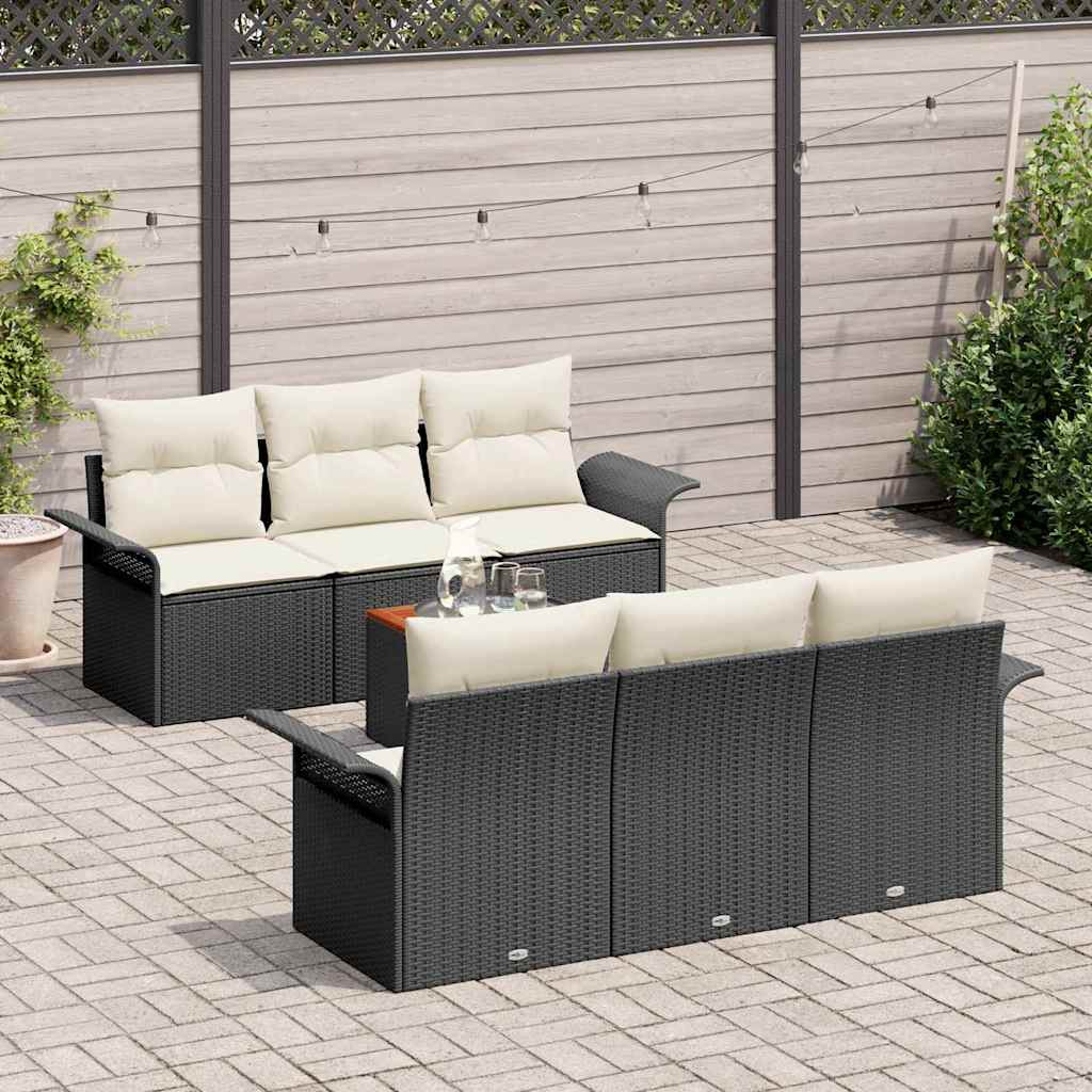 Havesofa Sæt med pude 7 pcs Sort polyrattan