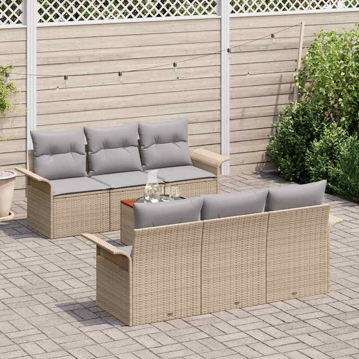 Havesofa Sæt med pude 7 pcs Beige polyrattan