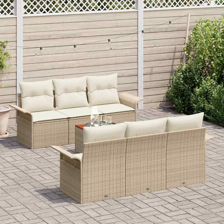 Havesofa Sæt med pude 7 pcs Beige polyrattan