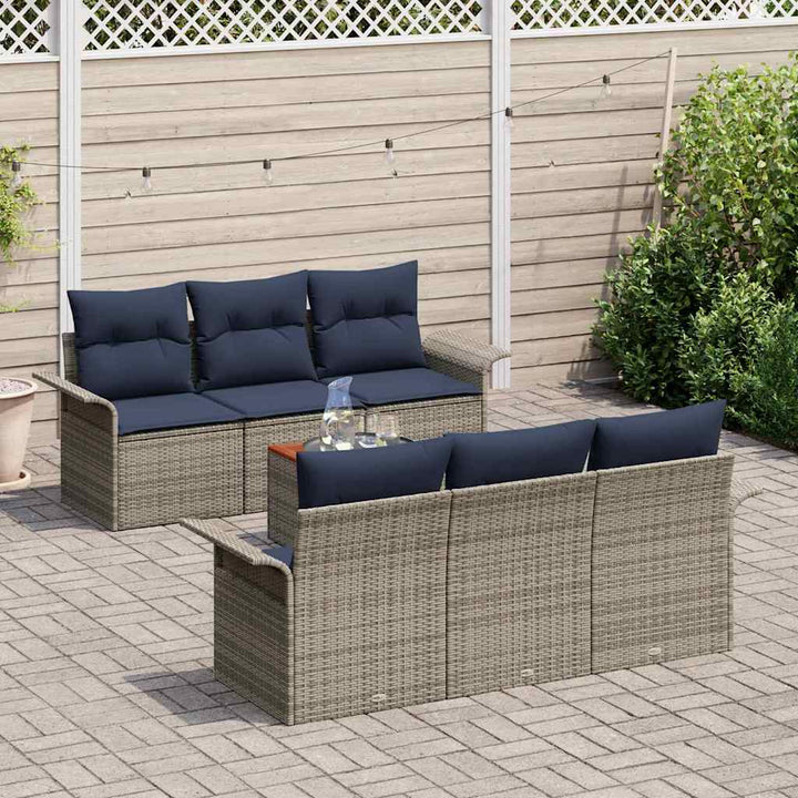 Havesofa Sæt med pude 7 pcs Grå polyrattan
