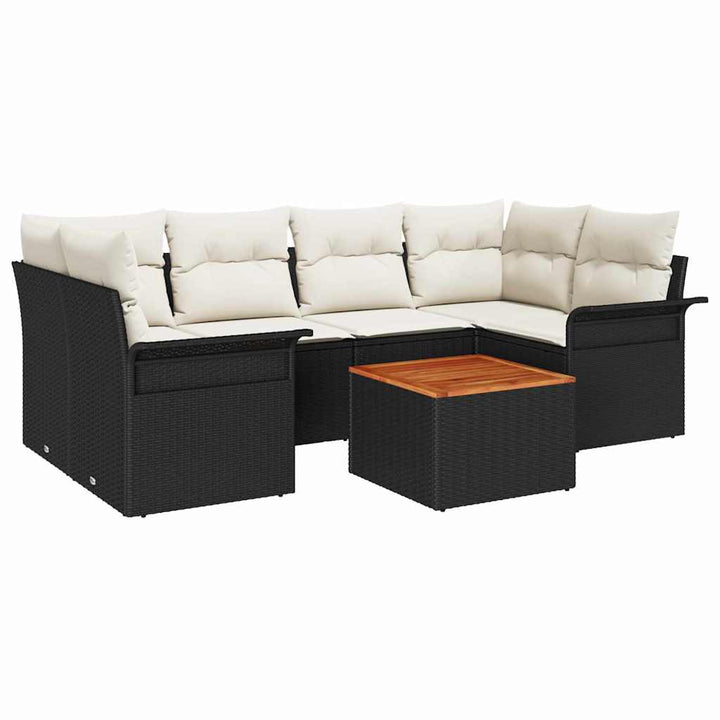Havesofa Sæt med pude 7 pcs Sort polyrattan