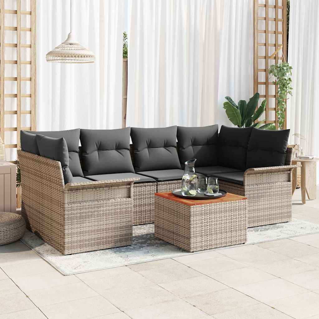 Havesofa Sæt med pude 7 pcs Grå polyrattan