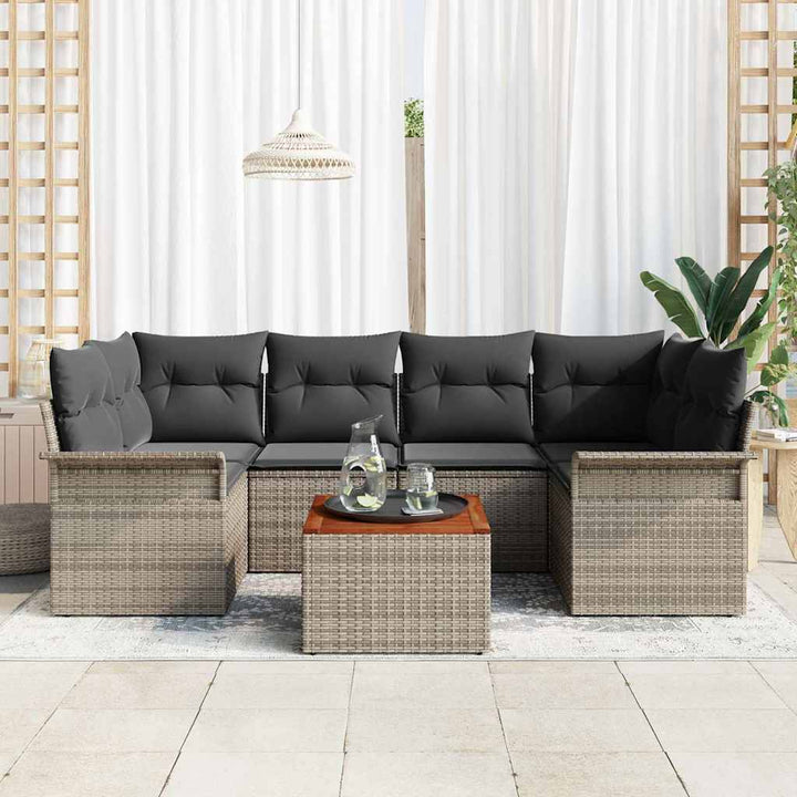 Havesofa Sæt med pude 7 pcs Grå polyrattan