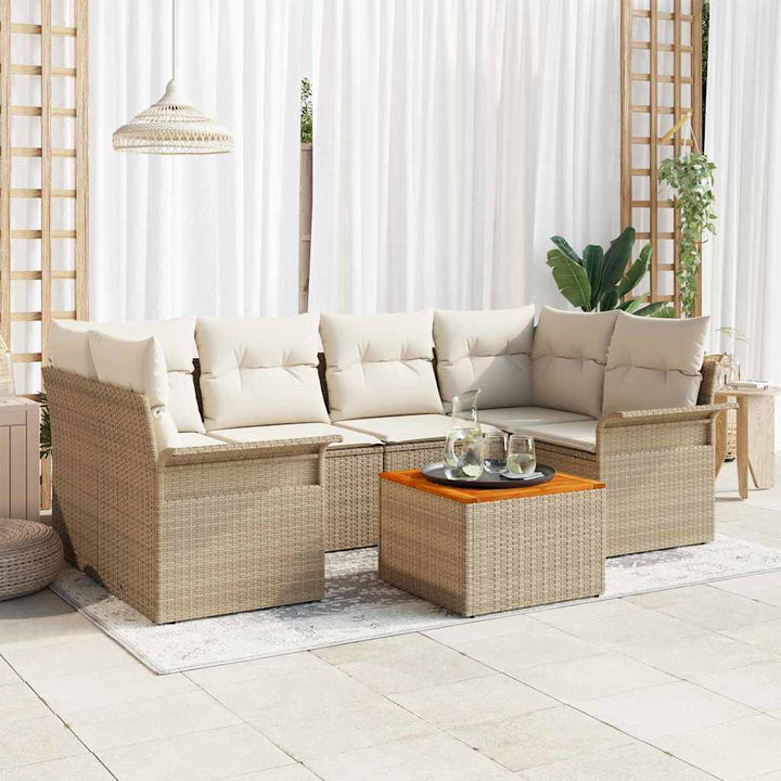 Havesofa Sæt med pude 7 pcs Beige polyrattan