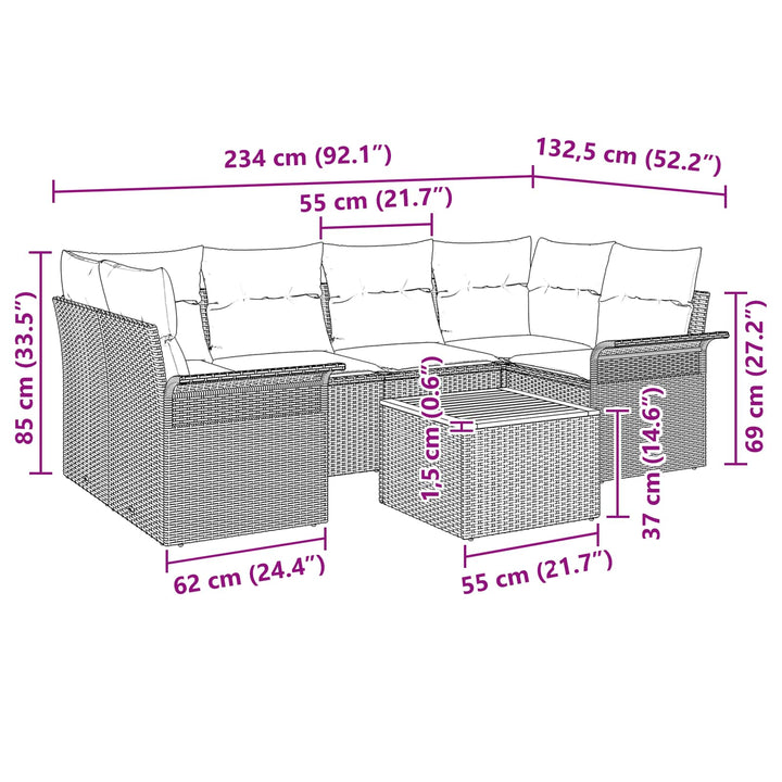 Havesofa Sæt 7 stk. Grå polyrattan