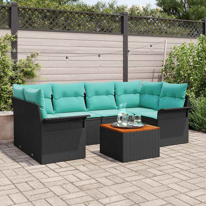 Havesofa Sæt 7 stk. Sort polyrattan