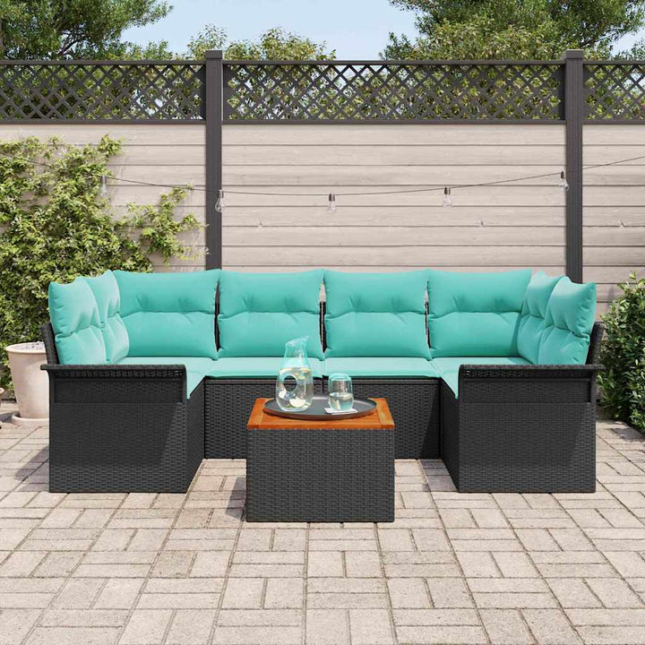Havesofa Sæt 7 stk. Sort polyrattan