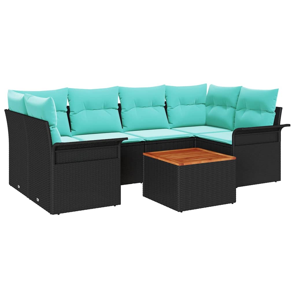 Havesofa Sæt 7 stk. Sort polyrattan
