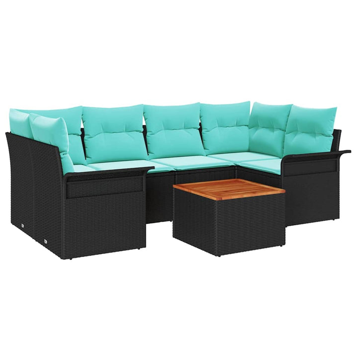 Havesofa Sæt 7 stk. Sort polyrattan