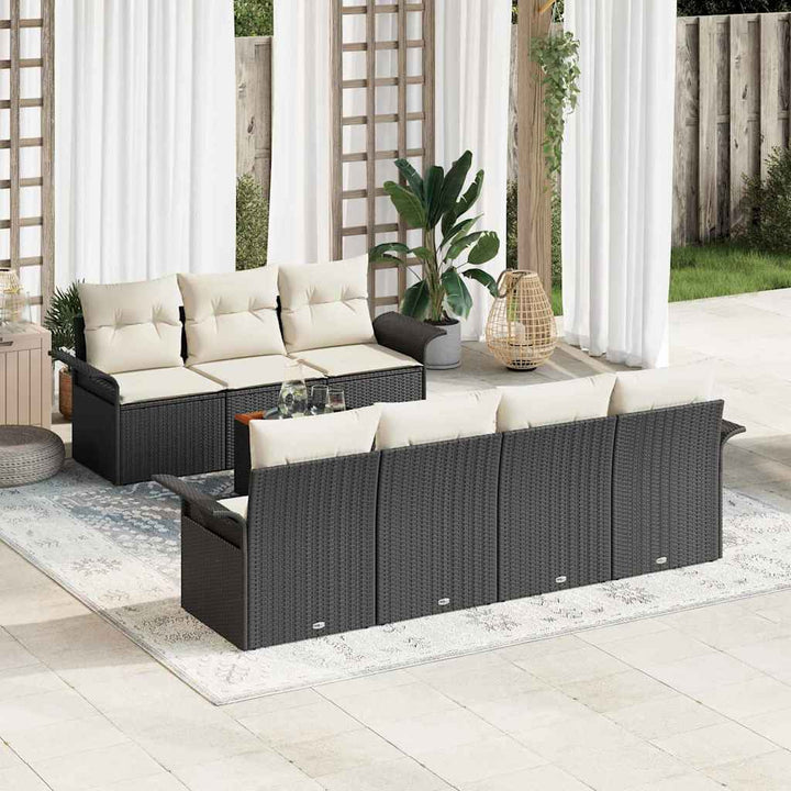Havesofa Sæt med pude 8 pcs Sort polyrattan