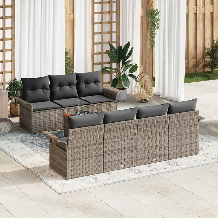 Havesofa Sæt med pude 8 pcs Grå polyrattan