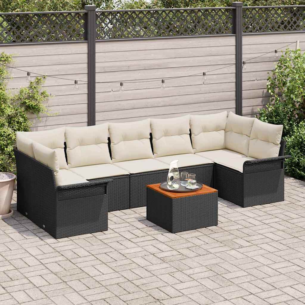 Havesofa Sæt 8 stk. Sort polyrattan