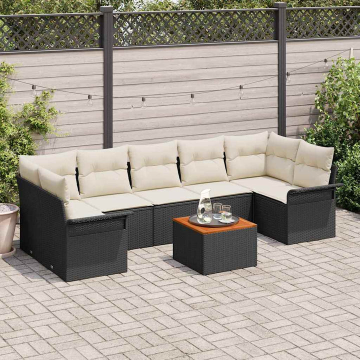 Havesofa Sæt 8 stk. Sort polyrattan