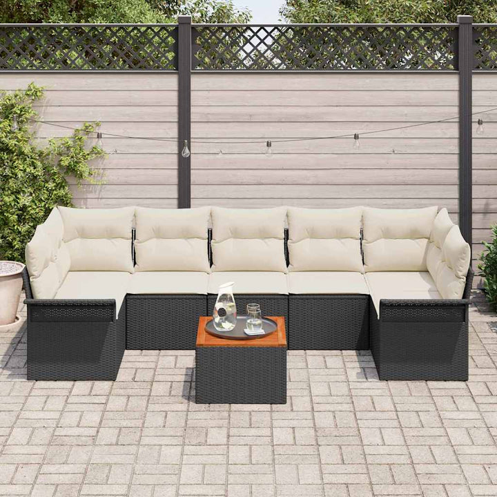 Havesofa Sæt 8 stk. Sort polyrattan