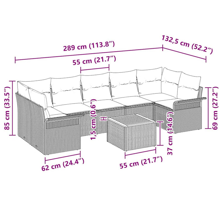 Havesofa Sæt 8 stk. Sort polyrattan