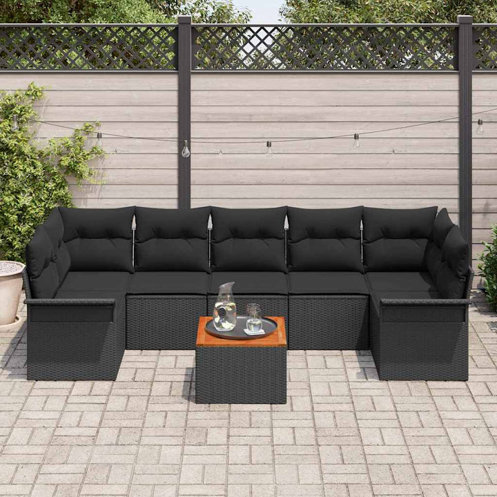 Havesofa Sæt med pude 8 pcs Sort polyrattan