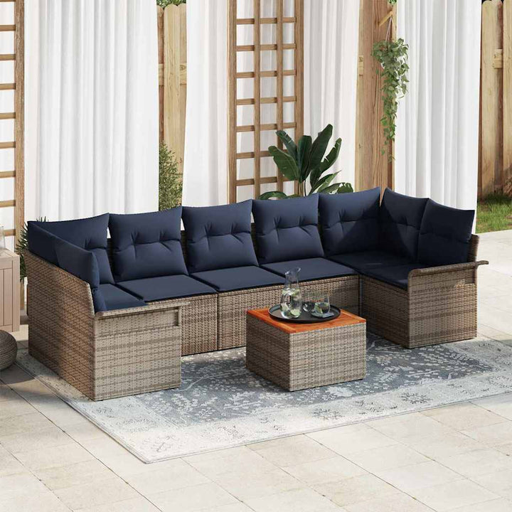 Havesofa Sæt med pude 8 pcs Grå polyrattan
