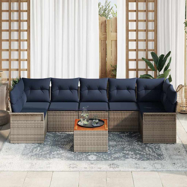 Havesofa Sæt med pude 8 pcs Grå polyrattan