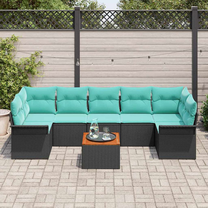 Havesofa Sæt med pude 8 pcs Sort polyrattan