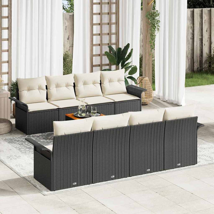 Havesofa Sæt med pude 9 pcs Sort polyrattan