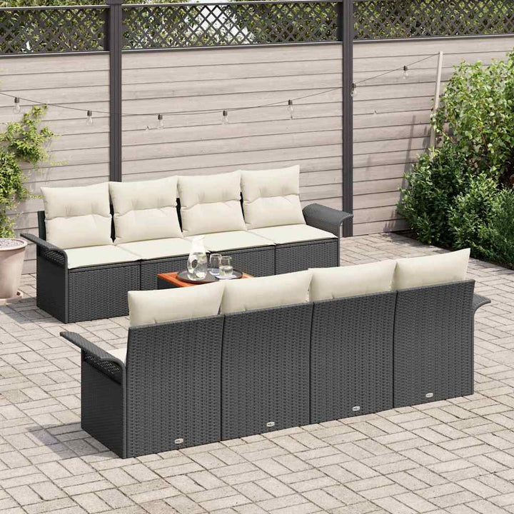 Havesofa Sæt med pude 9 pcs Sort polyrattan