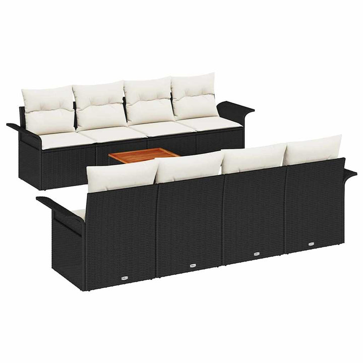 Havesofa Sæt med pude 9 pcs Sort polyrattan