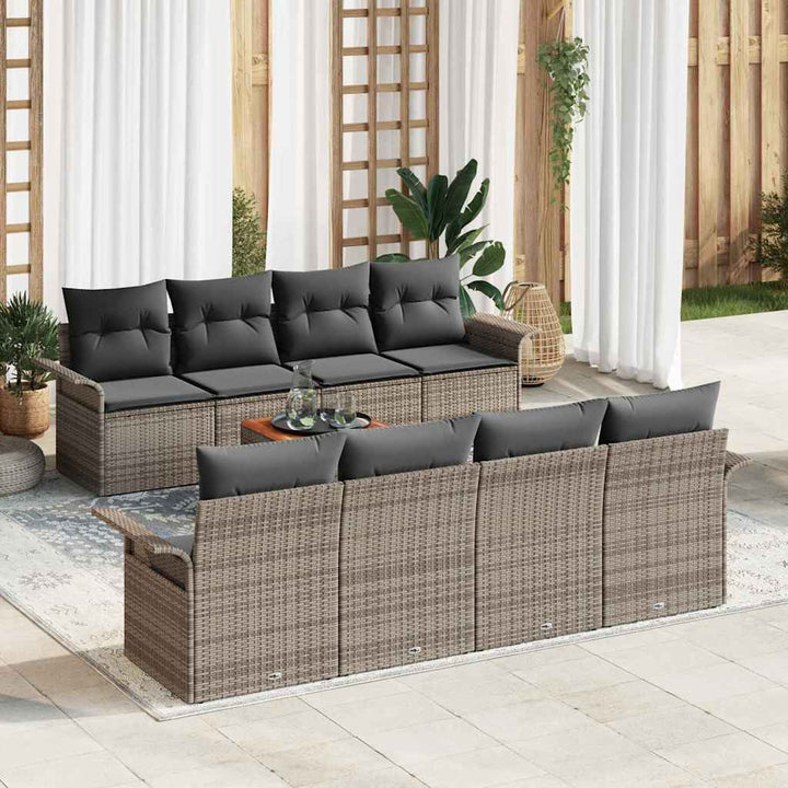 Havesofa Sæt med pude 9 pcs Grå polyrattan