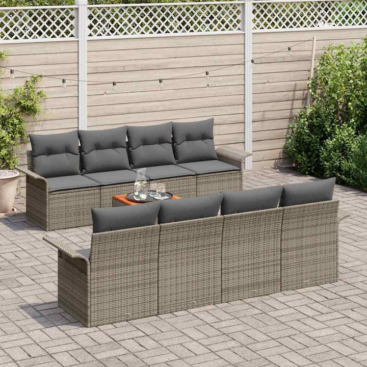 Havesofa Sæt med pude 9 pcs Grå polyrattan