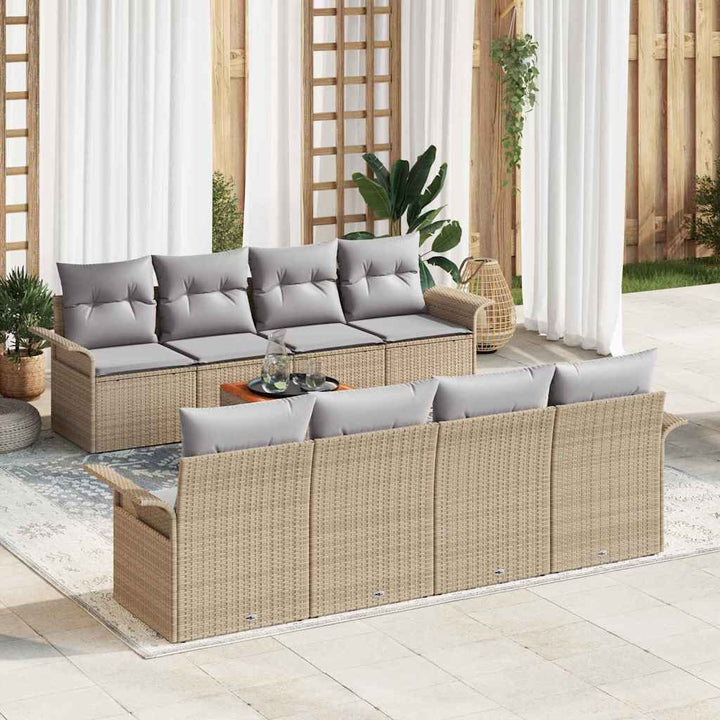 Havesofa Sæt med pude 9 pcs Beige polyrattan