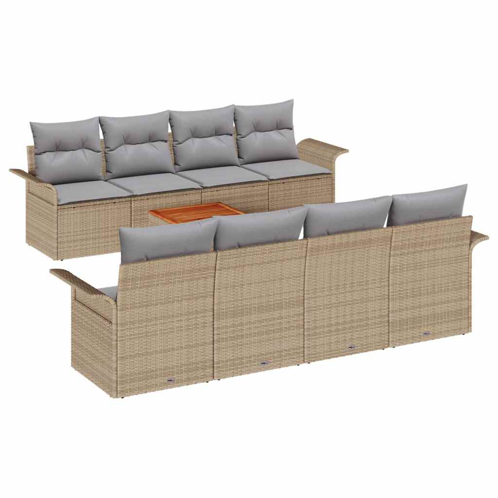 Havesofa Sæt med pude 9 pcs Beige polyrattan