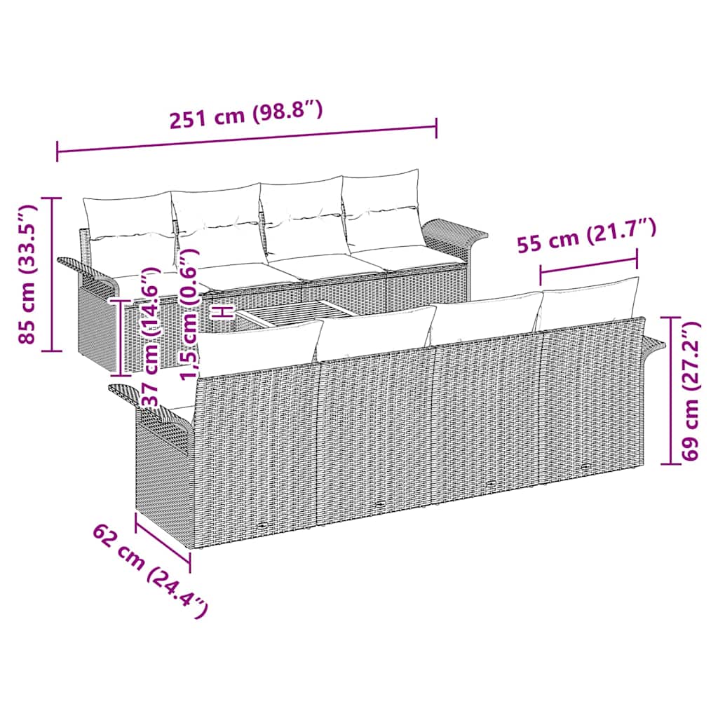 Havesofa Sæt med pude 9 pcs Beige polyrattan