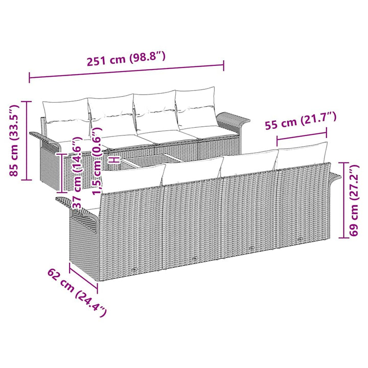 Havesofa Sæt med pude 9 pcs Beige polyrattan