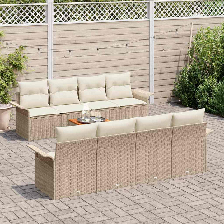 Havesofa Sæt med pude 9 pcs Beige polyrattan
