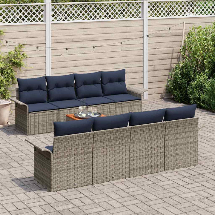 Havesofa Sæt med pude 9 pcs Grå polyrattan