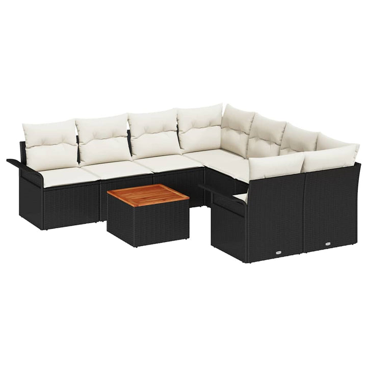 Havesofa Sæt med pude 9 pcs Sort polyrattan